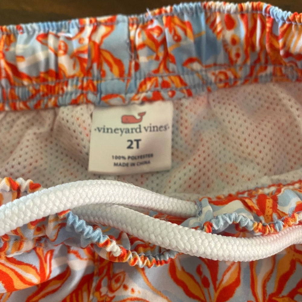 Vineyard Vines Orange and Blue Sea horses and shells Boys swim Trunk - Picture 8 of 8